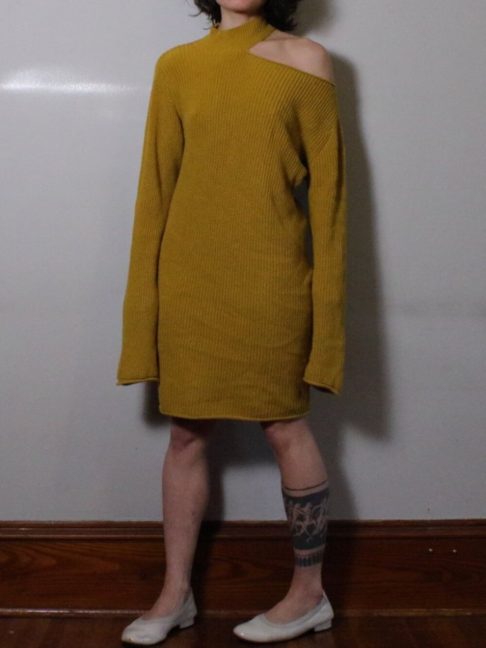 RTA Off the Shoulder Cotton Turtleneck Sweater Dress XS